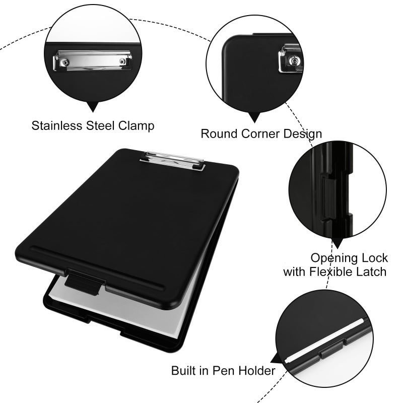 FVIEXE 6PCS Clipboard with Storage  Plastic Clip Boards 8.5x11 with Storage Nursing Clipboard Case with Pen Holder Low Profile Clip Clipboards Binder Folder for Teachers Work School & Office Supplies - Image 4